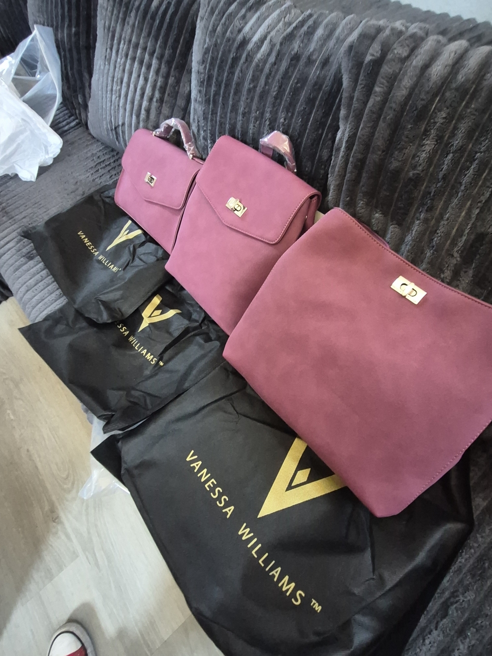 Vanessa Williams 3-Piece Matching Handbag Set – Deep Plum/Mauve